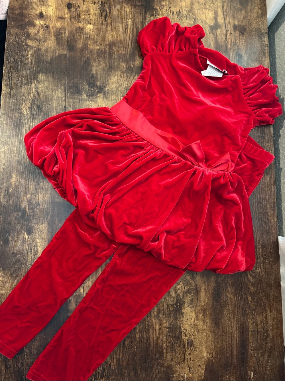 Rare Editions Red Velvet Party Dress with Leggings